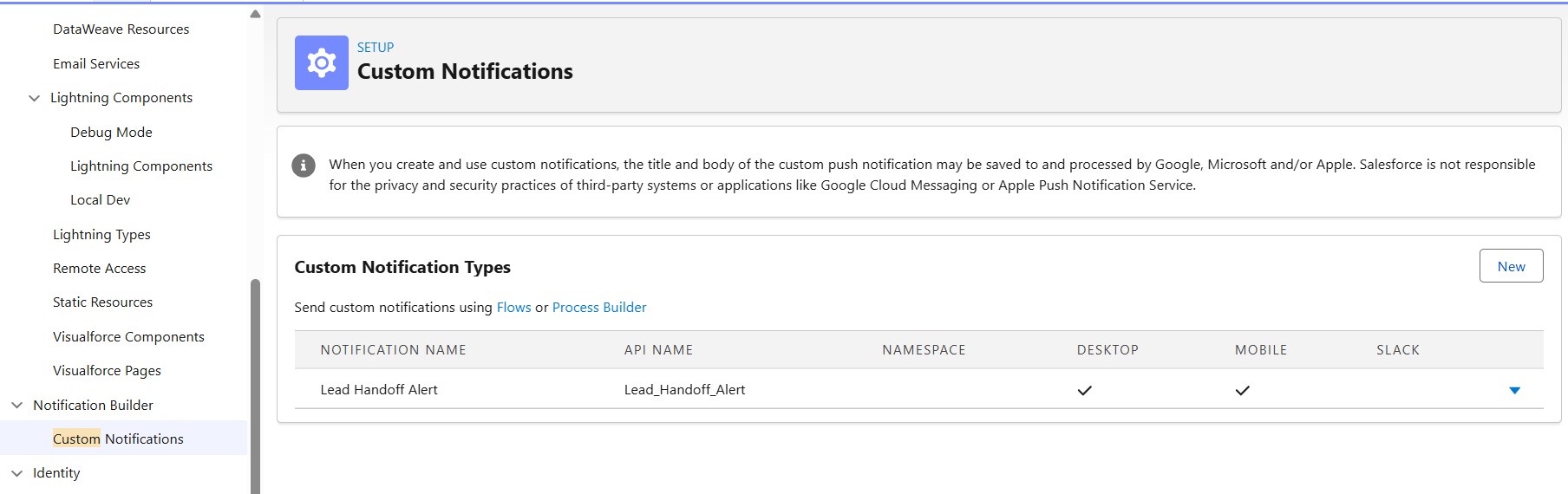 Custom Notification Setup